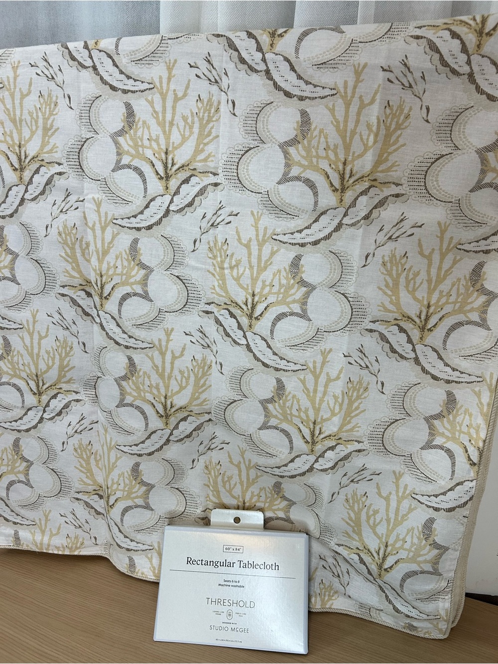 Threshold Brand New Rectangular Tablecloth in Beige and Gold Botanical Print